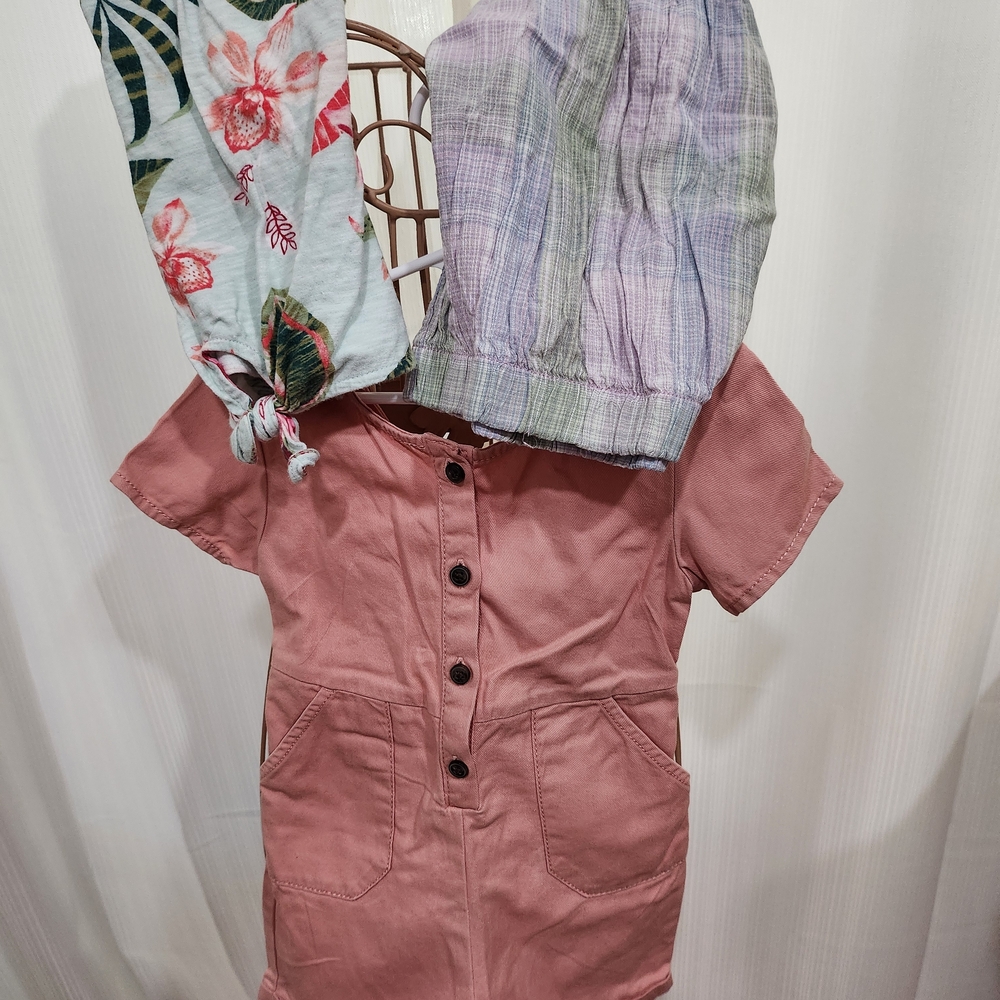 Old Navy Bundle. Pink Jumper & Shirt  Floral Accent. Spagetti Top From Walmart
